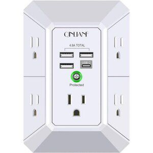 Wall Charger Surge Protector 5 Outlet Extender with 4 USB Charging Ports 3-Sided